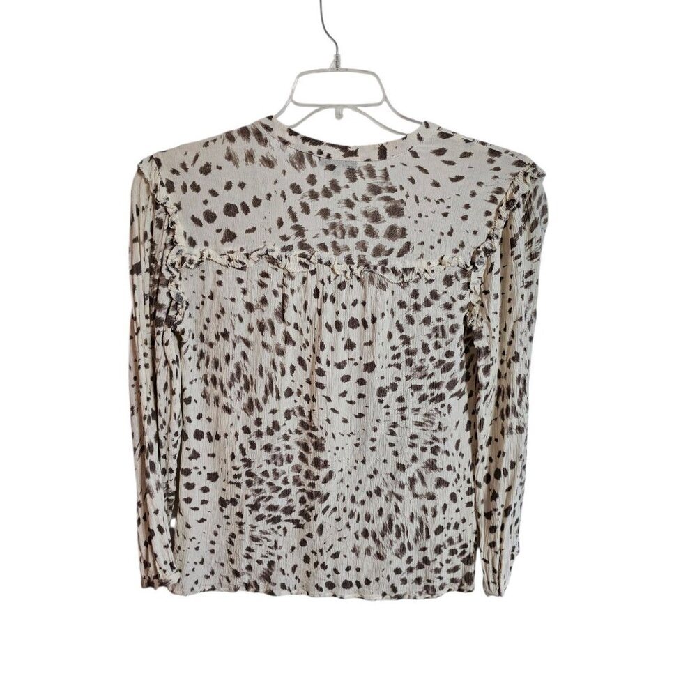 Rails Womens M Blouse Ivory Animal Print Crinkle Top Boho Minimalist Y2K - Picture 3 of 6